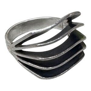 Vintage Navajo Modernist Artisan Silver Wave Statement Ring Geometric Size 8.75